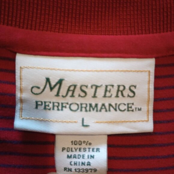 Masters Performance Red & Blue Striped Polo Shirt L Polyester Mens Short Sleeve - Picture 5 of 7